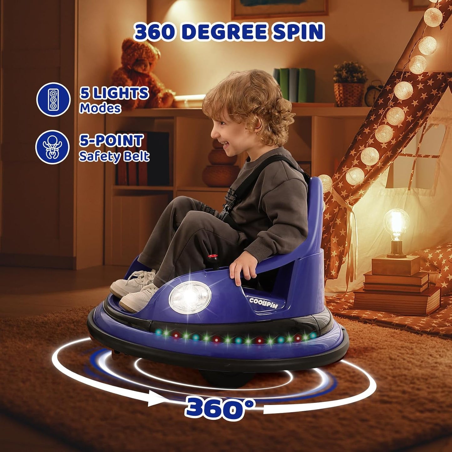 12V Electric Kids Bumper Car – Remote Control, 2 Driving Modes, 360° Spin, Music & Lights